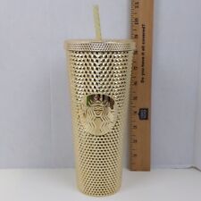 Starbucks Holiday 2022 Gold Bling Studded Venti 24 oz Cold Cup Tumbler Straw picture