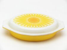 Vintage PYREX Daisy Sunflower 1-1/2 QT Oval Divided Casserole Baking Dish w/Lid picture