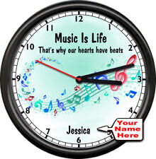 Personalized Music Is Life Heart Teacher's Name Classroom Room Sign Wall Clock picture