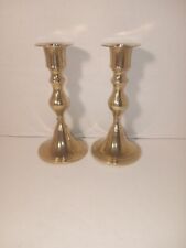 Pair Of Brass Candlestick Candle Holders Knobby-Shaped Made In India 5.25 Inches picture