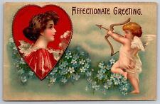Clapsaddle Valentine~Gossamer Cupid Takes Aim @ Pretty Elizabethan Girl in Heart picture