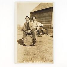 Men Riding Saddled Barrel RPPC Postcard c1915 Buffalo Oklahoma Rough Rider D1240 picture