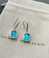 DAVID YURMAN Blue Topaz NOBLESSE Sterling silver Wire Drop Earrings & Diamonds picture