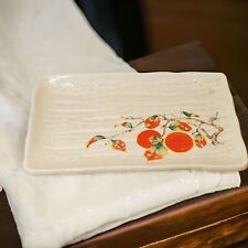 Vintage Japanese Sushi Plate Persimmon Branch Ceramic Transferware Pottery Fruit picture