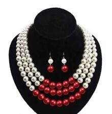 DST, Delta Sigma Theta, Multi-Colored Triple Pearl Necklace with Earrings picture