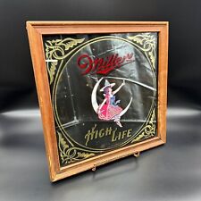 Vintage Miller High Life Mirror Bar Wooden Frame 1980 Girl on the Moon Man Cave picture