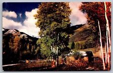 Autumn Rockies Fall Snowcapped Mountains Forest Log Cabin Vintage UNP Postcard picture