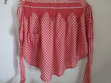 Vintage Red Checked Gingham Half Apron with Smocking and Pocket Bias Cut picture