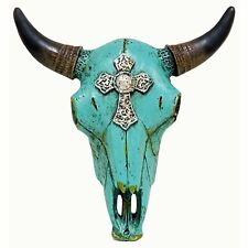 Tribal Southwest Turquoise Steer Head Skull Cross Hunting Wall Hanging Sculpture picture