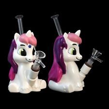 Cute Silicone Bong Pink White Unicorn Smoking Water Tobacco Pipe Hookah 14mmBowl picture