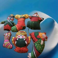 Vintage HANDMADE SEWN FABRIC STUFFED CHRISTMAS ORNAMENTS~ Lot of  6 picture