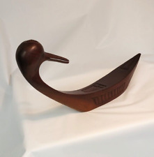 Hand Carved Vintage Wooden Duck Shaped Incense Burner Holder picture