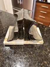 Vintage PM Craftsman Brass Metal And MarbleCascading Book Book Ends MCM picture