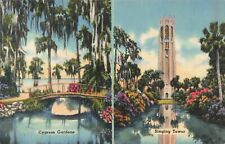 Cypress Gardens Florida, Singing Tower, Souvenir Menu on Back, Vintage Postcard picture