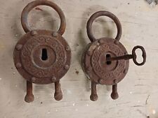 2 Vintage Cast Iron Skeleton Pad Locks W/ 1 Skeleton Key Rusted  Collectibles picture