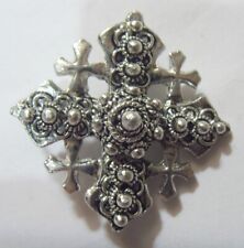 vintage silver tone metal crusaders cross 36 mm religious pendant brooch 52916 picture