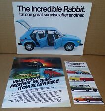 3 Volkswagen Brochures - 1975 Theory of Evolution, 1973 The Thing, 1978 Rabbit picture