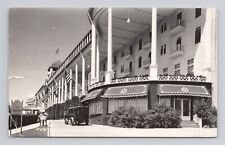Postcard RPPC Grand Hotel Mackinaw City Michigan Horse Drawn Bus Flags 1948 picture