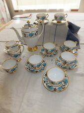 Copeland Grosvenor China Richmond Teacup Coffee Cup Saucer Turquois Gold England picture