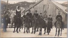 c1910s European Real Photo RPPC Postcard Men on Horses / Winter Scene *TRIMMED picture
