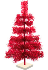 Red Tinsel Christmas Trees Decorative Tabletop Holiday Tree 24in picture