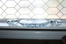 Vintage Orrefors Crystal Console Set Ice Blue Bowl & 2 Candle Holders picture
