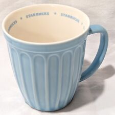 2006 Starbucks Pastel Baby Blue Ribbed Circular Spellout Fluted Coffee Mug Cup picture
