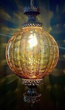 Vtg/Antique 1960's-70's Retro MCM Amber Ripple Glass Hanging Swag Lamp/Light picture
