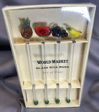 World Market Glass Stir Sticks/Rods Fruit Design Set of Four 7 1/4