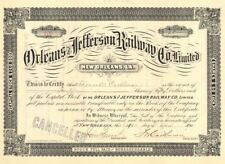 Orleans and Jefferson Railway Co. - 1901 dated Louisiana Railroad Stock Certific picture