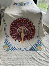 VTG Peacock Chenille Bedspread 100 x 88 Excellent condition. picture