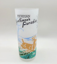 Vintage Michigan Sportsman's Paradise Frosted Drink Glass Deer Hunting picture