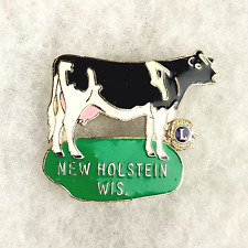 Vintage New Holstein Wisconsin Dairy Cow Lions Club Metal Enamel Lapel Pin RARE picture