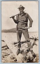 Wabasha Minnesota MN Postcard RPPC Photo Man With Lumberjack 1909 Antique Posted picture