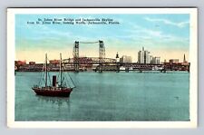 Jacksonville FL-Florida, St Johns River Bridge, City Skyline Vintage Postcard picture