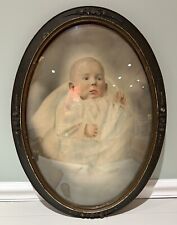 Antique Convex Bubble Glass Picture Frame w/ Baby Photo picture