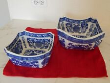 2 Silvestri Chinese Asian Square White Blue Porcelain Bowls 7