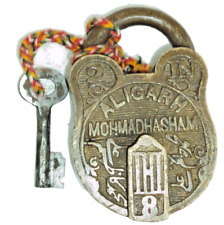 Old Handcrafted Orginal ALIGARH MOHMADHASHAM Brass Pad Lock With Original Key picture