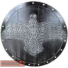 Medieval Odin Raven Norse Viking Valhalla Carved Rune Wooden Round Shield gift picture