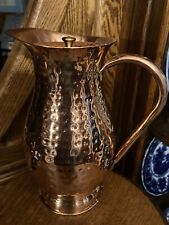 Pure Solid Copper Pitcher W/ Lid, 10 Inches  Tall,Handmade Hammered Finish - New picture