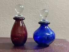 Vintage Blue Red Glass Decanters With Stopper Vanity Set Of 2 Apothecary Perfume picture