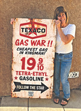 Texaco, Route 66 Kingman vintage look gas war banner Man Cave Garage art 1960s picture
