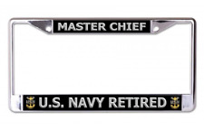 MASTER CHIEF NAVY RETIRED USA MADE CHROME LICENSE PLATE FRAME picture