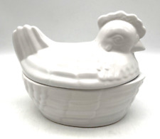 VTG BIA China White Hand Glazed Bakeware Hen on Basket Covered Casserole Dish picture