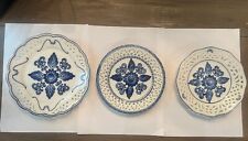 3 Vintage Glazed Ceramic Blue Flowers Collector Plate China picture