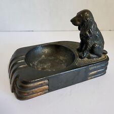 Vintage Bronze Cocker Spaniel Art Deco Ash Tray / Trinket Bowl Heavy 2lb 6.7 Oz picture