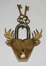 Buck Face Padlock Brass Door Safety Lock Reindeer Head Bolt With Keys Pair EK322 picture