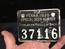 ANTIQUE SPECIAL DEER HUNTER  LICENSE PLATE 1930 PENNSYLVANIA 37116 picture