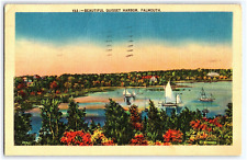 BEAUTIFUL QUISSET HARBOR FALMOUTH MASSACHUSETTS 1950s LINEN NEW BEDFORD POSTCARD picture