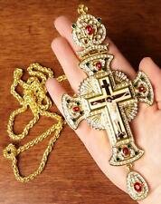 Ornate Sunburst Gold Plate Byzantine Jerusalem Pectoral Cross Bishop 39 Inch picture